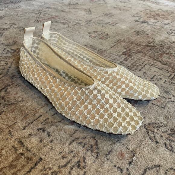 J. Crew Quinn Embellished Ballet Flats in Mesh Cream SZ 7.5 Sheer Square Toe EUC - Picture 4 of 12